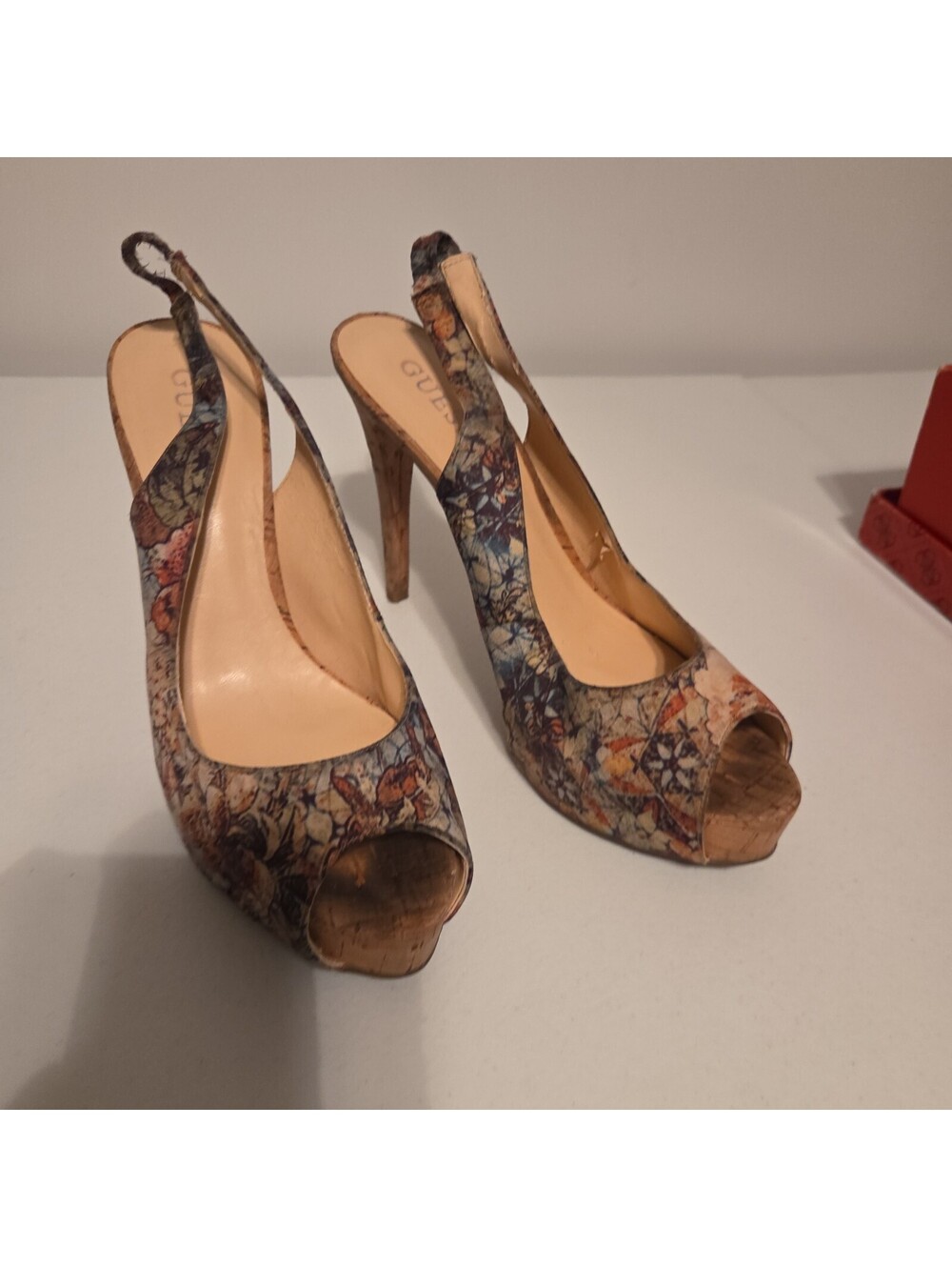 women's floral print slingback platform heels by Guess size 10M